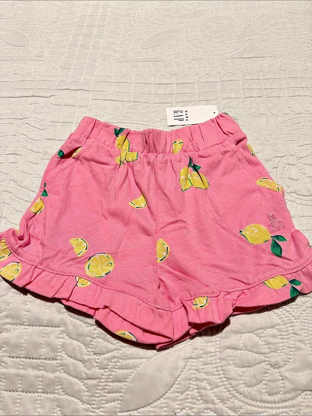 GAP Pink Lemon Print Ruffle Shorts With Pockets 🍋